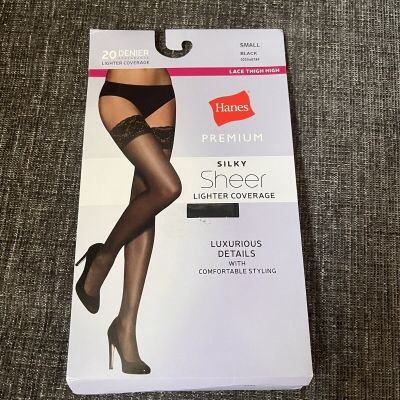 NEW Hanes Premium Women's Silky Sheer Thigh Highs - Black Small 025060789